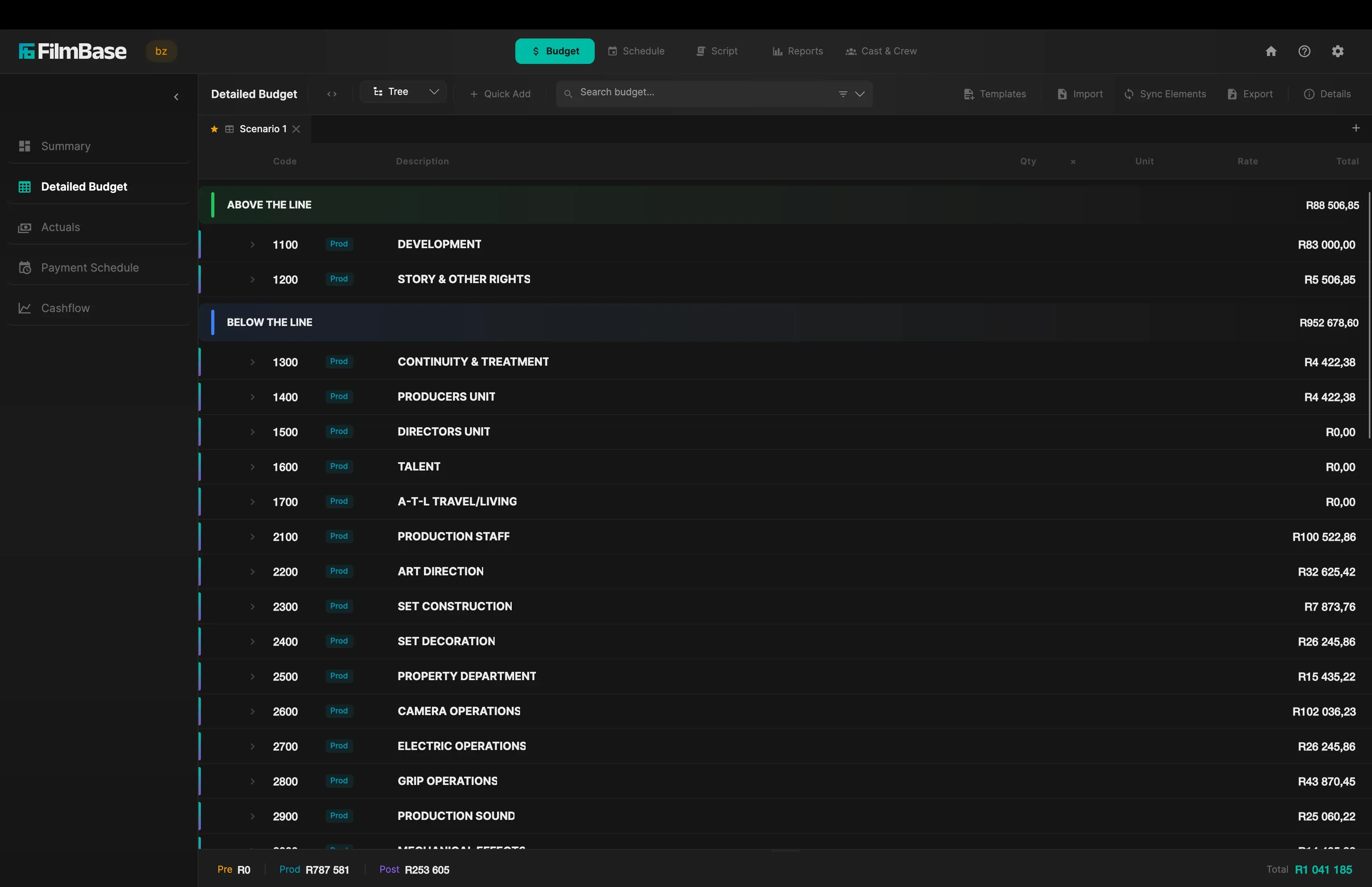 FilmBase Detailed Budget