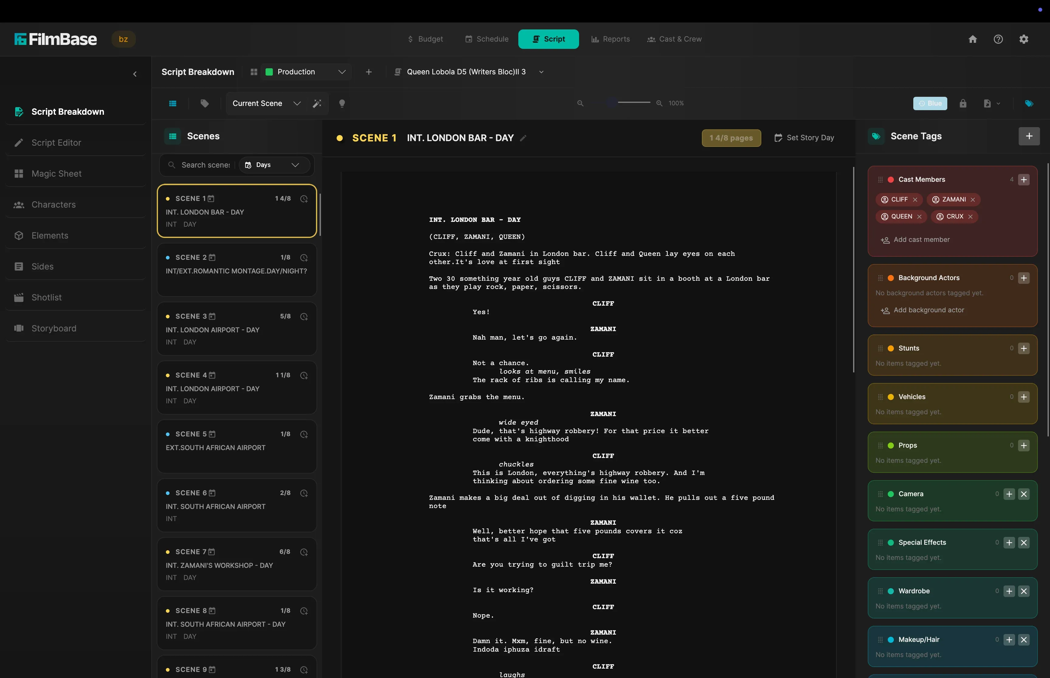 FilmBase Script Breakdown