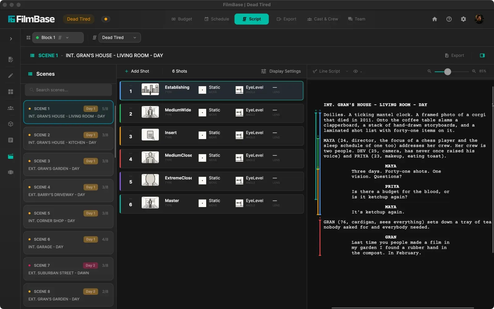 Shotlist in FilmBase